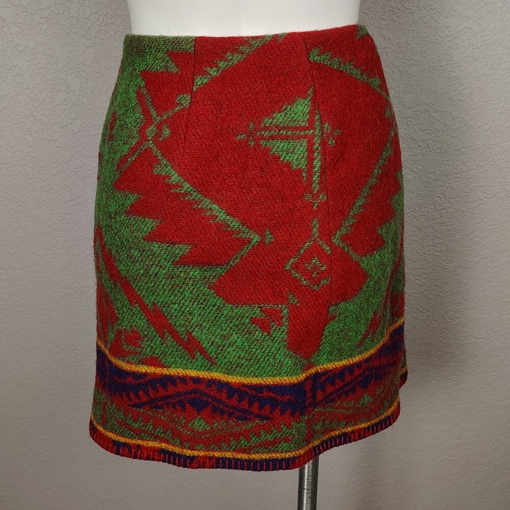 Ralph Lauren Country Wool Southwest Tribal Blanket Skirt Red Blue Green 6 - Picture 3 of 16